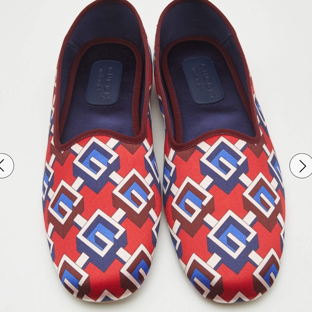 Gucci Red Satin Voyage Geometric G Print Slippers NEW in Box SZ 16 - Picture 5 of 12